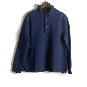 CARBON 2 COBALT Mens Blue Corduroy Trim Sweater Size L Henley Mock Neck Pullover